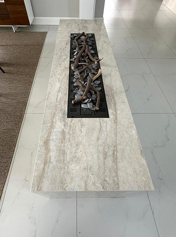 Custom stone fireplace by Trend Stone